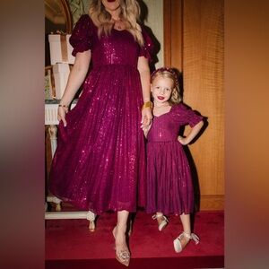 Ivy City Co Clara Dress in Plum Sequins small NWT mommy and me.